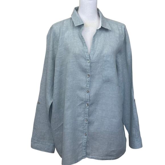 Sigrid Olsen blue linen tunic, XL, layering, lagenlook, coastal, vacation - Picture 1 of 5